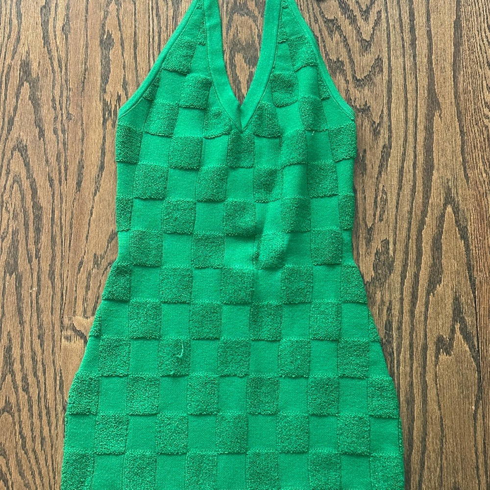 Green Checkered Halter Dress